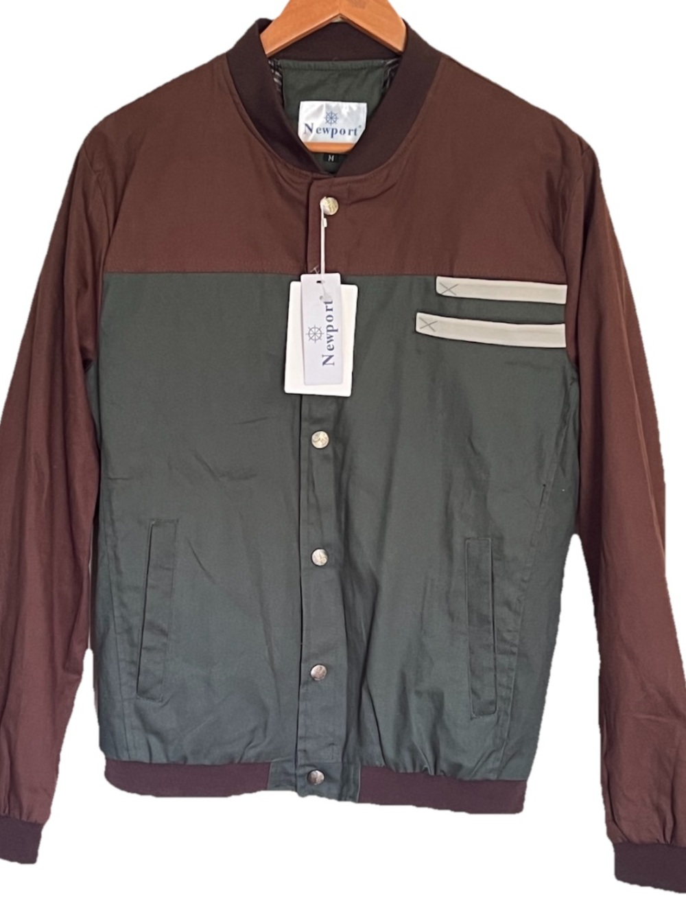 Newport Men’s Colorblock Bomber Jacket Snap Closure & Pockets Size M NWT